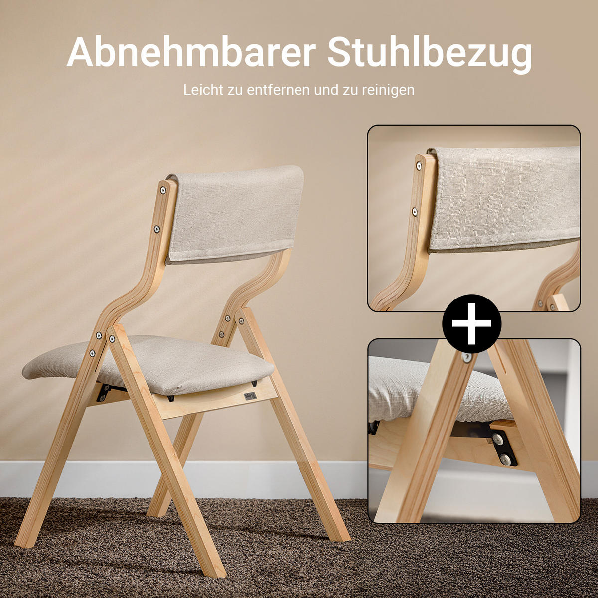 KLAPPSTUHL Birkenholz Gepolstert, 49x80x54cm, Grau - Grau, Holz/Holzwerkstoff (41/44/50cm) - SoBuy