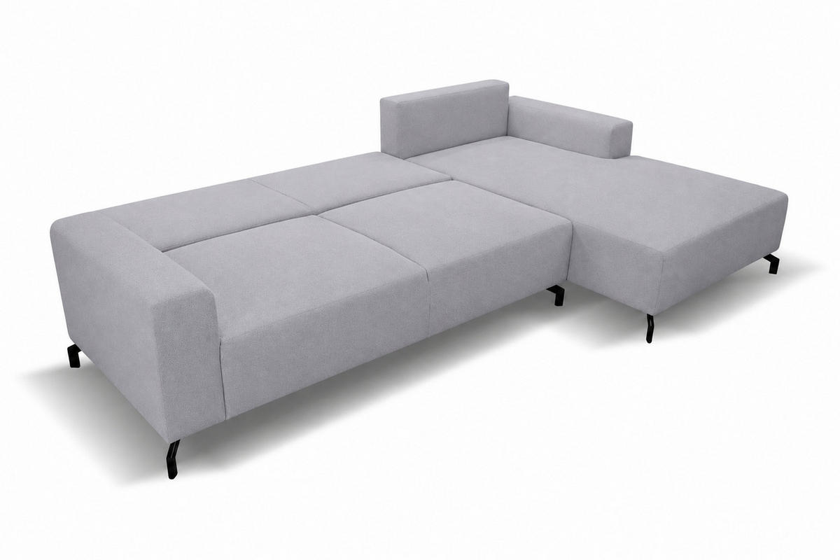 ECKSOFA mit Schlaffunktion Aspen, Grau Velourstoff, Ottomane Rechts - Hellgrau, Textil (312/187cm) - VENASI MÖBEL