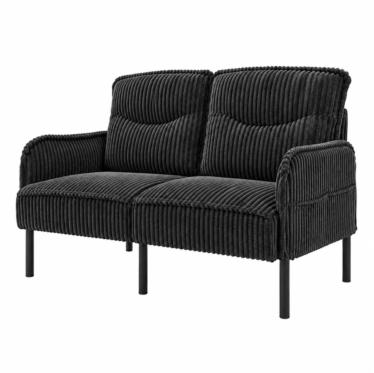 2-SITZER Sofa 122/73/83 cm Cordstoff mit Seitentaschen und Metallbeinen Schwarz - Schwarz, Textil/Metall (73/83/122cm) - Redom
