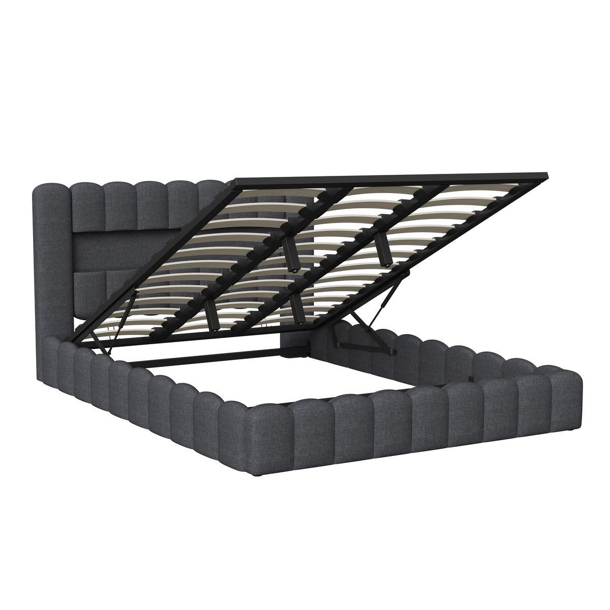 POLSTERBETT 180x200 cm Grau Leinen LED USB Bettkasten - Grau, Metall - SHOPENTRA