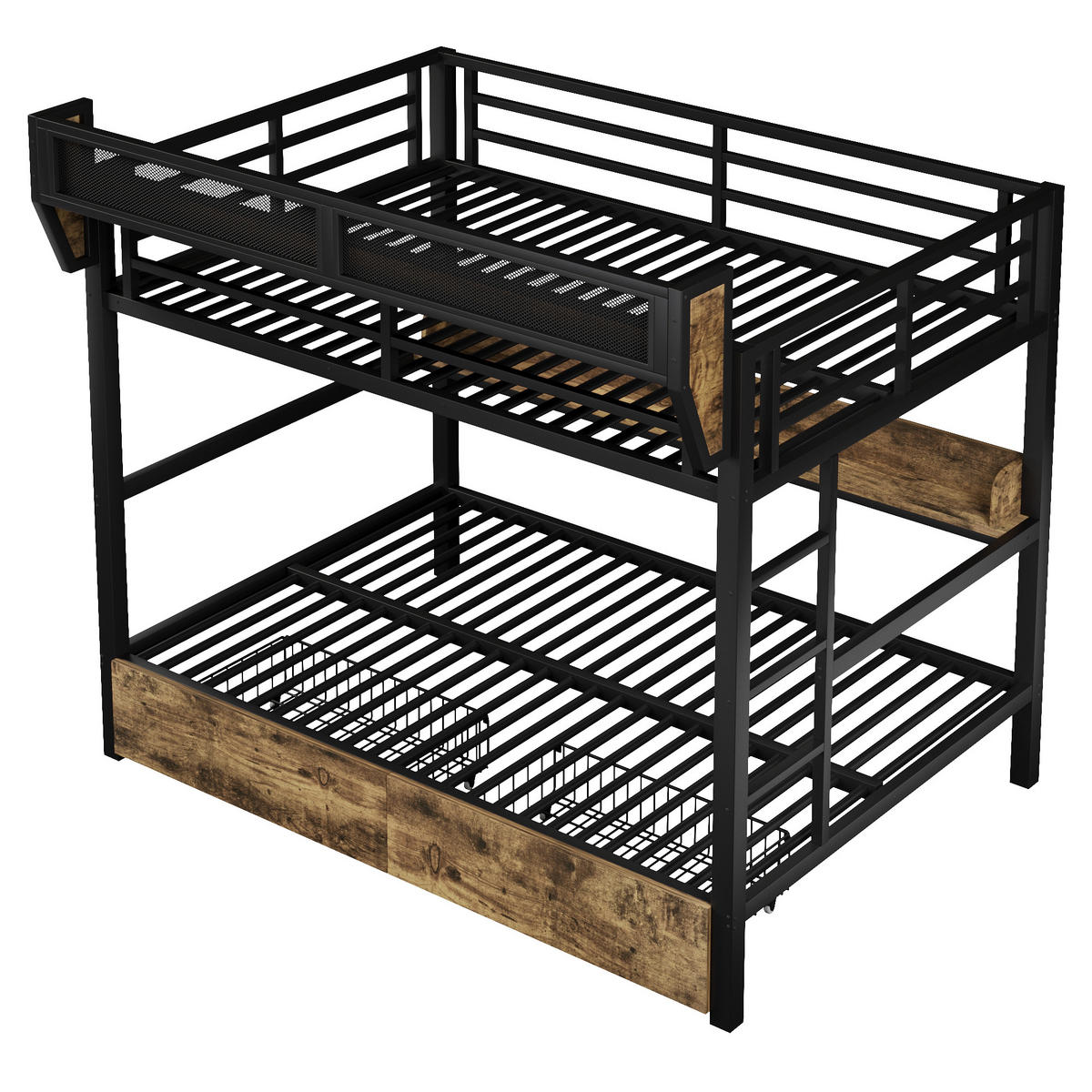 ETAGENBETT mit Regal 140x200 cm Metall Schwarz 3-tlg. - Schwarz, Metall (140/200cm) - Meubliv