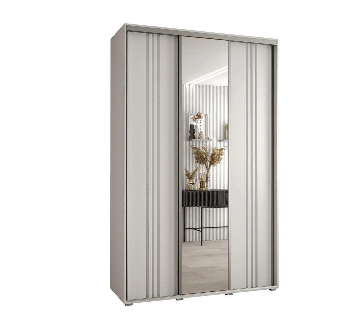 SCHWEBETÜRENSCHRANK 235,2/160/45 3-türig - Silberfarben/Weiß, Holz/Metall (160/235/45cm) - Abiks Möbel