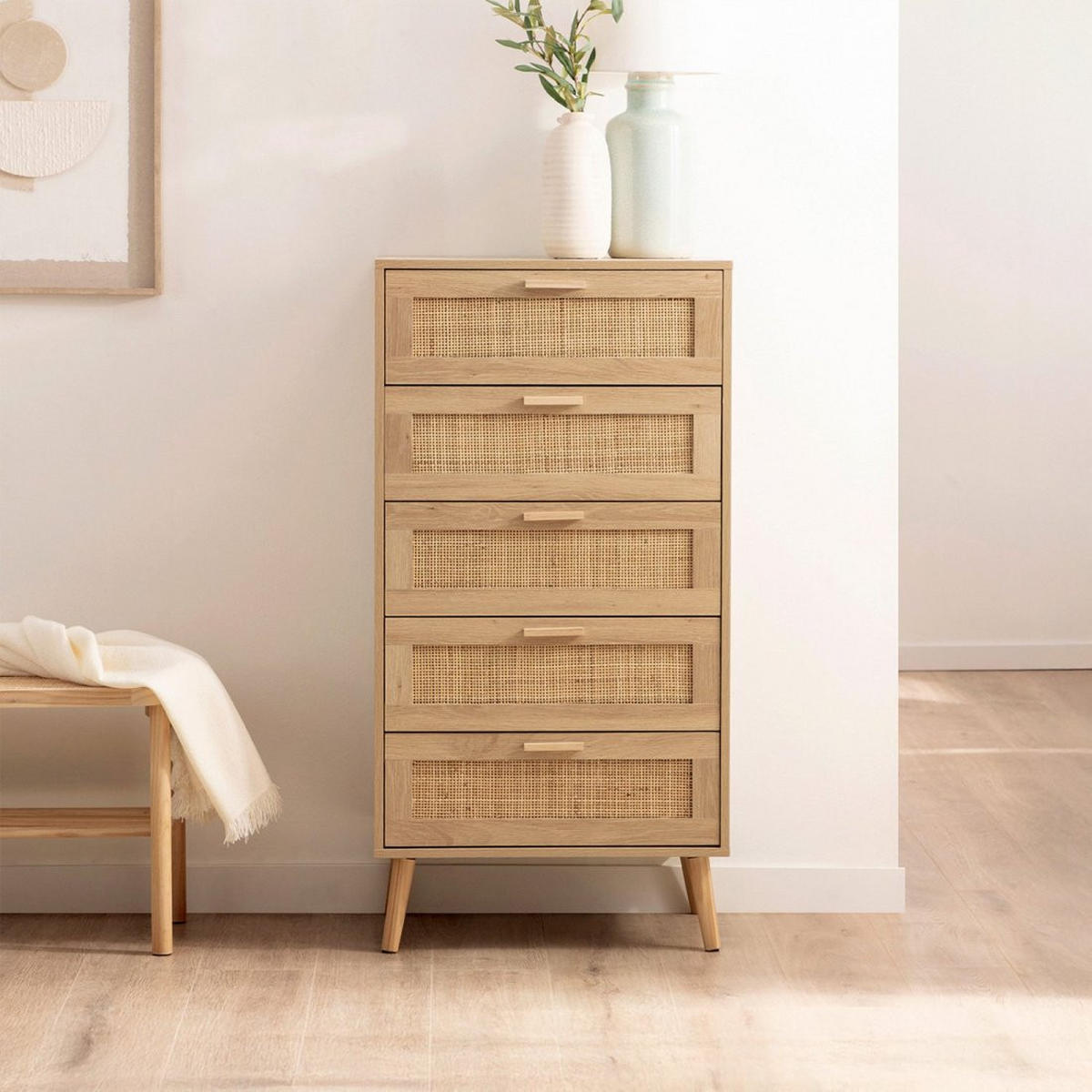 SCHUBLADENSCHRANK Tahiti Natürlich 60 cm x 119 cm - Naturfarben, Holzwerkstoff (60/119/39cm) - Klast Home