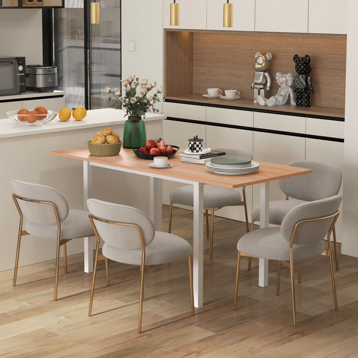ESSTISCH erweiterbarer Küchentisch Esszimmertisch für 6 Personen, Stahl, Braun - Braun, Kunststoff (160/70/76cm) - HOMCOM
