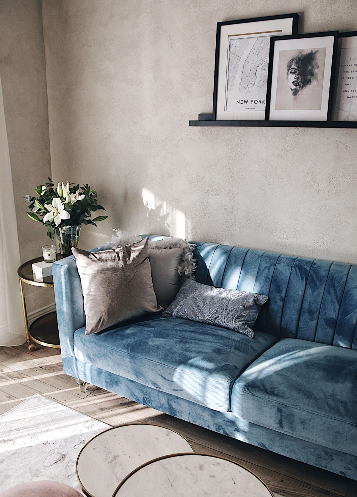3-SITZER-SOFA Samtstoff Hellblau Arvika - Hellblau, Textil (204/75/78cm) - Beliani