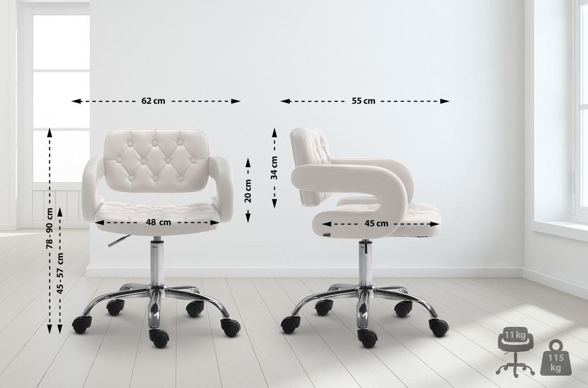 DREHSTUHL Lederlook weiß - Chromfarben/Weiß, Textil/Metall (62/78/55cm) - CLP