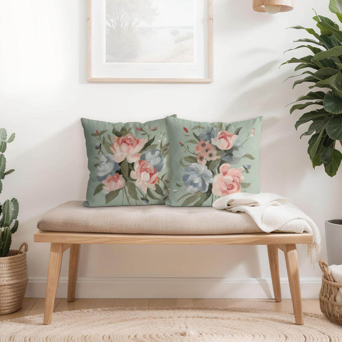 DEKOKISSEN 2er-Set Bouquet in Pastell Set I 40/40 cm - Rosa, Textil (40/40cm) - Bilderwelten