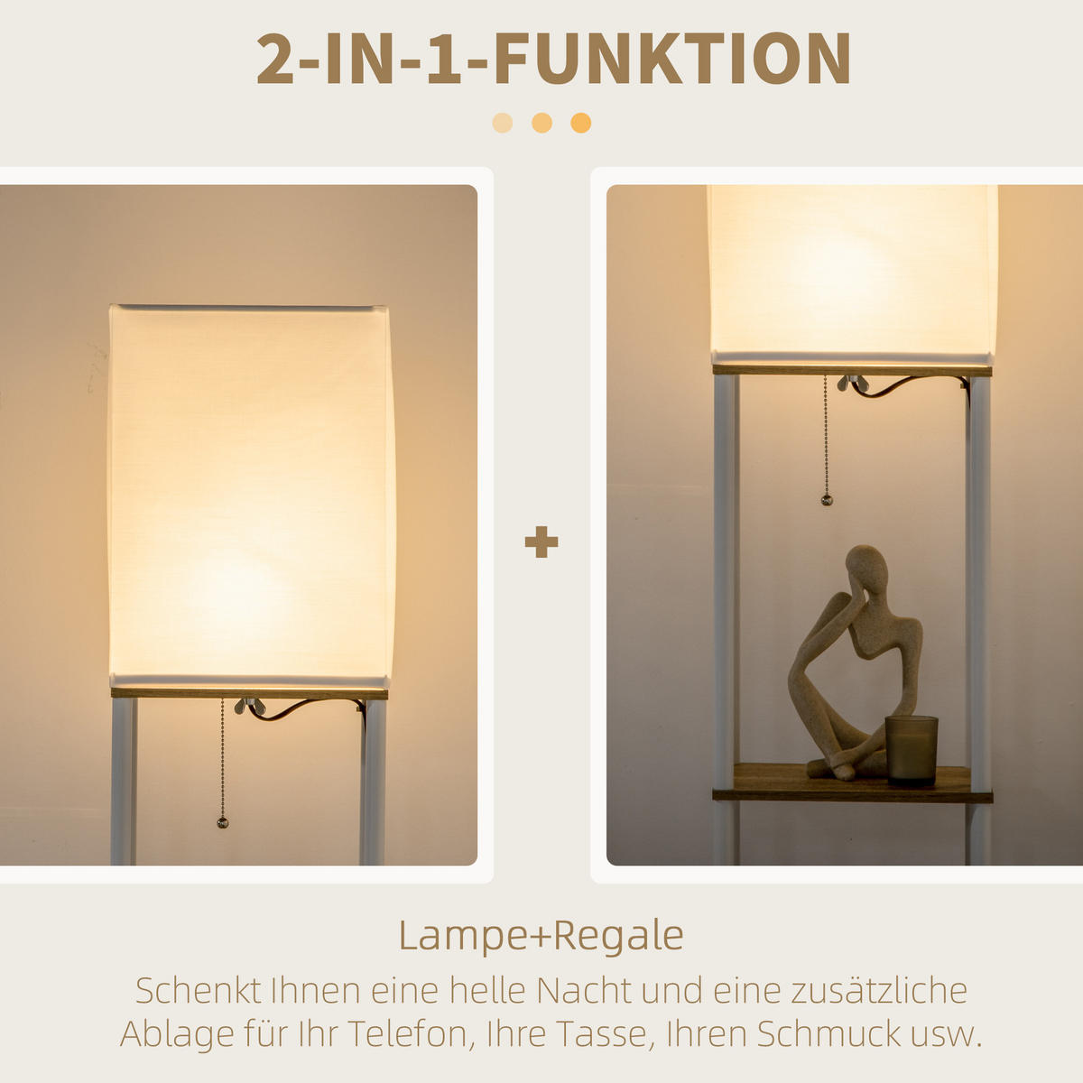 STEHLAMPE, Stehleuchte mit 3 Fächern, E27 Sockel, Weiß, exkl. Glühbirne - Weiß, Holzwerkstoff (26/26/159cm) - HOMCOM
