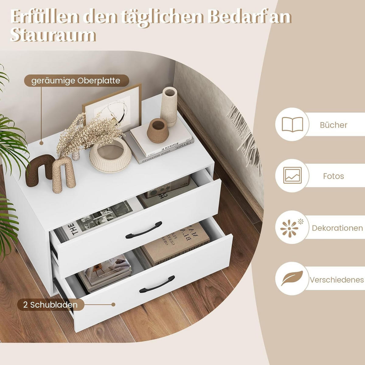 KOMMODE Weiß - Weiß, Holz (34/38/60cm) - COSTWAY