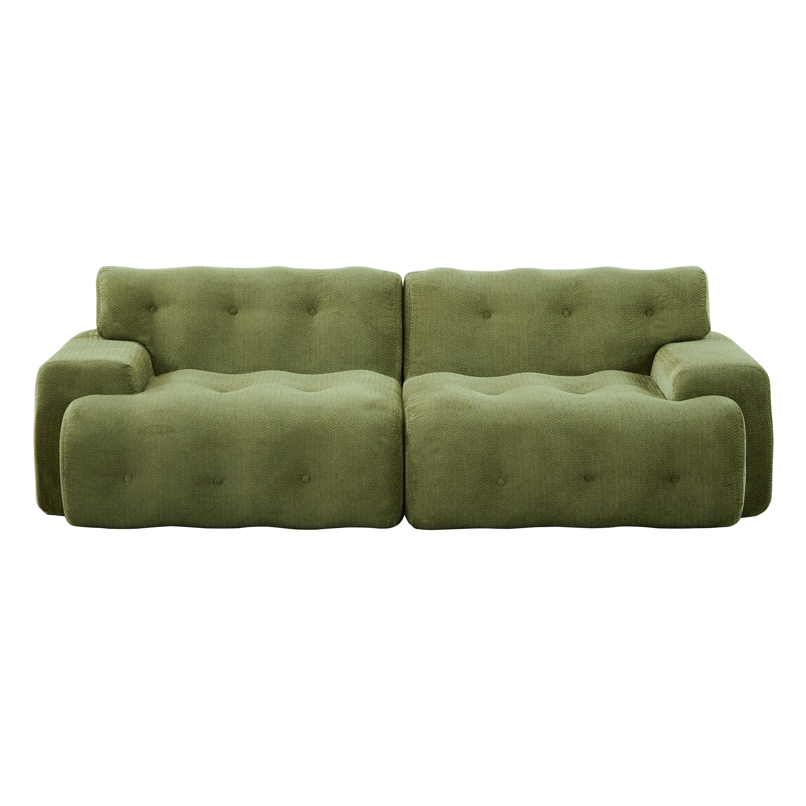 2-SITZER SOFA Cloud Übergroß Chenille Grün mit Knopfverzierung - Grün, Textil (224/66/104cm) - Urban Meuble