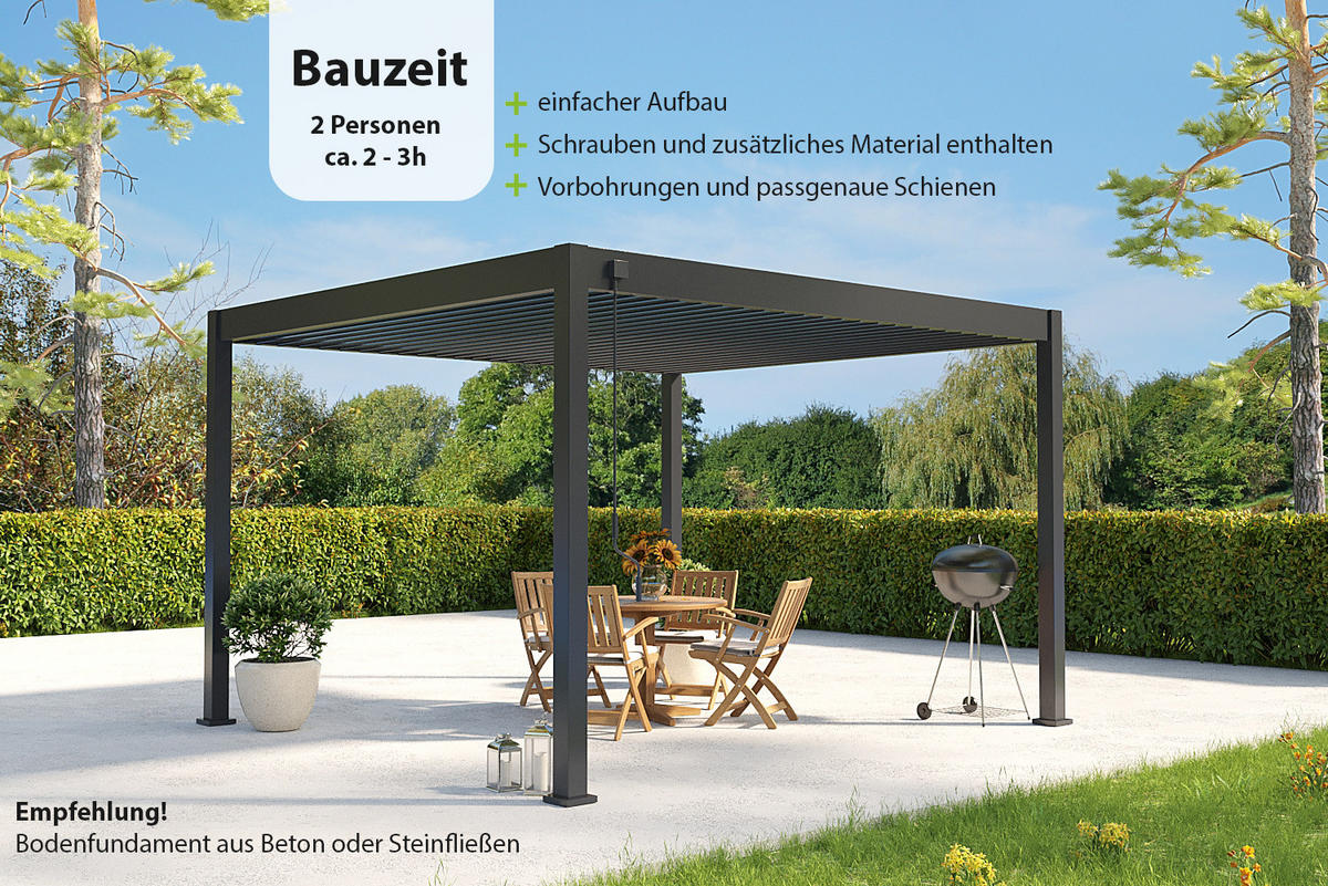 PERGOLA Deluxe Pavillon Terrassenüberdachung Aluminium 3,6 x 4 m anthrazit - Anthrazit, Metall (360/255/400cm) - WEIDE