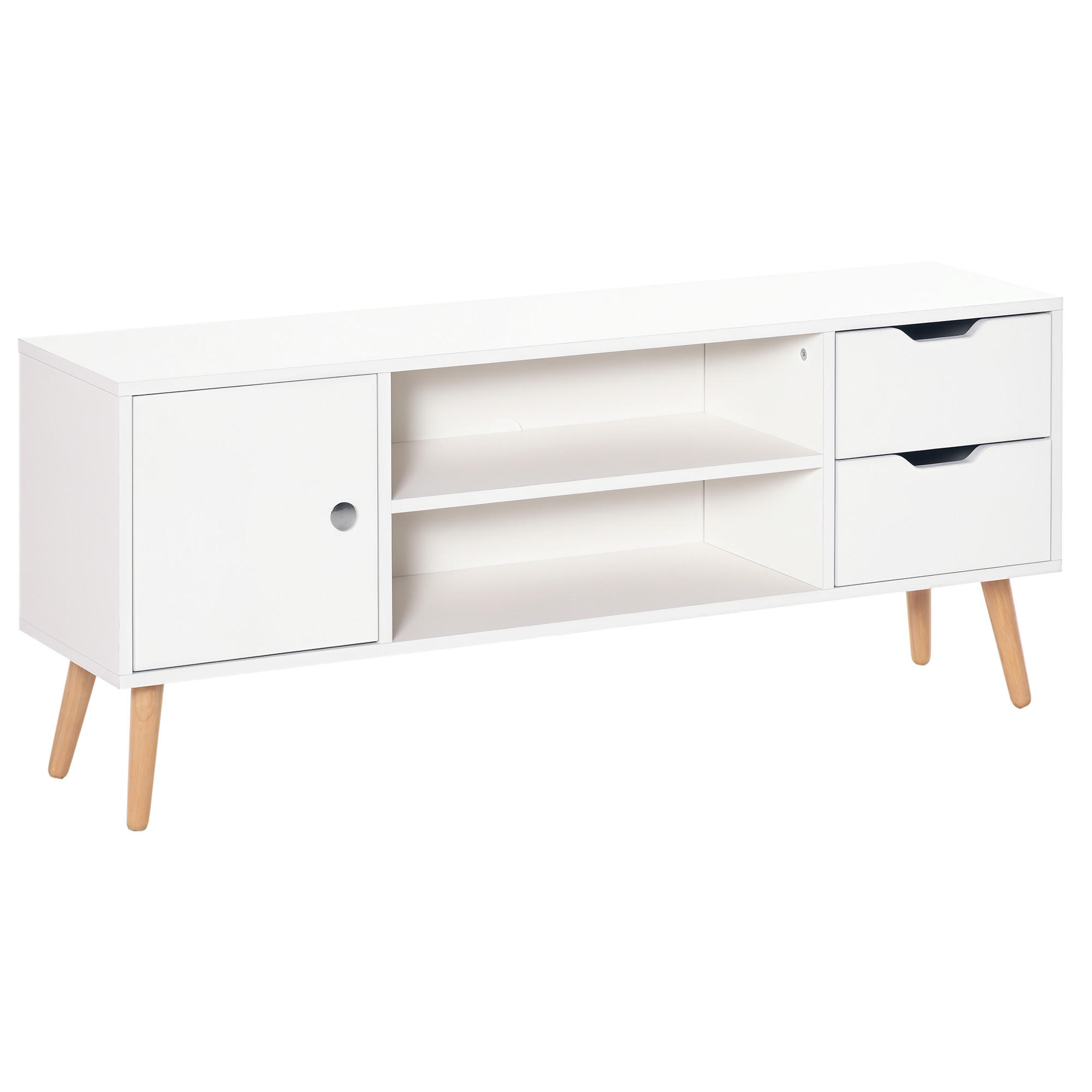 LOWBOARD DE-16075 mit Schrank, 2 Nischen & 2 Schubladen Weiß/Kiefer - Weiß, Holzwerkstoff (120/44/28cm) - ComfortXL