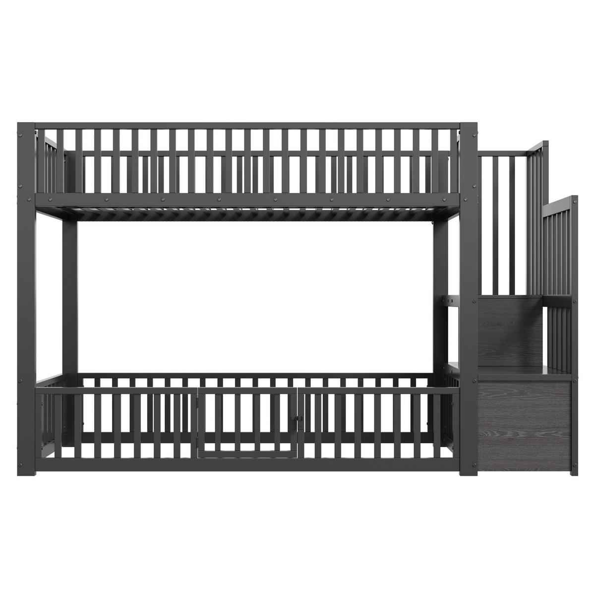 ETAGENBETT 90/200 cm mit LED-Beleuchtung, Stauraumleiter und Schutzgitter, Metall & MDF, Schwarz - Schwarz, Holzwerkstoff (90/200cm) - Redom