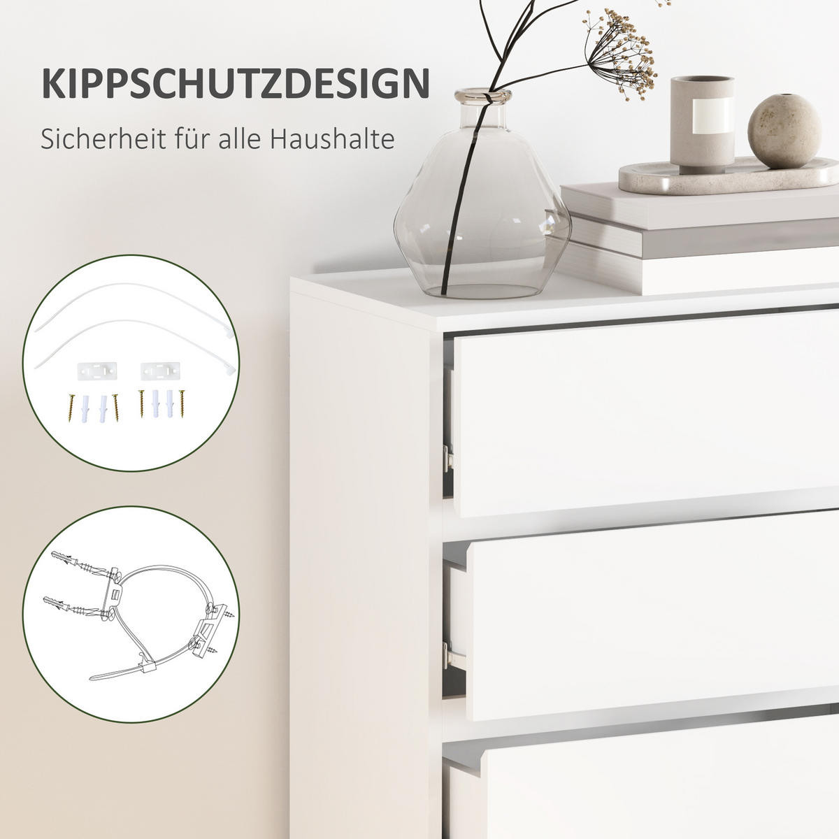 KOMMODE Schubladenschrank Sideboard mit 5 Schubladen, Weiß, 55 x 34 x 100 cm - Weiß, Holzwerkstoff (55/100/34cm) - HOMCOM