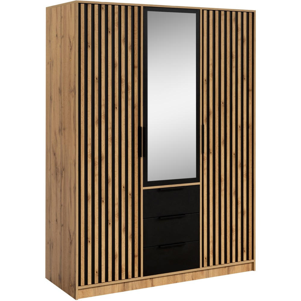 DREHTÜRENSCHRANK Bueno Lux mit 3 Türen und 3 Schubladen, eiche Wotan - Eiche Wotan, Holzwerkstoff (150/200/58cm) - Beautysofa