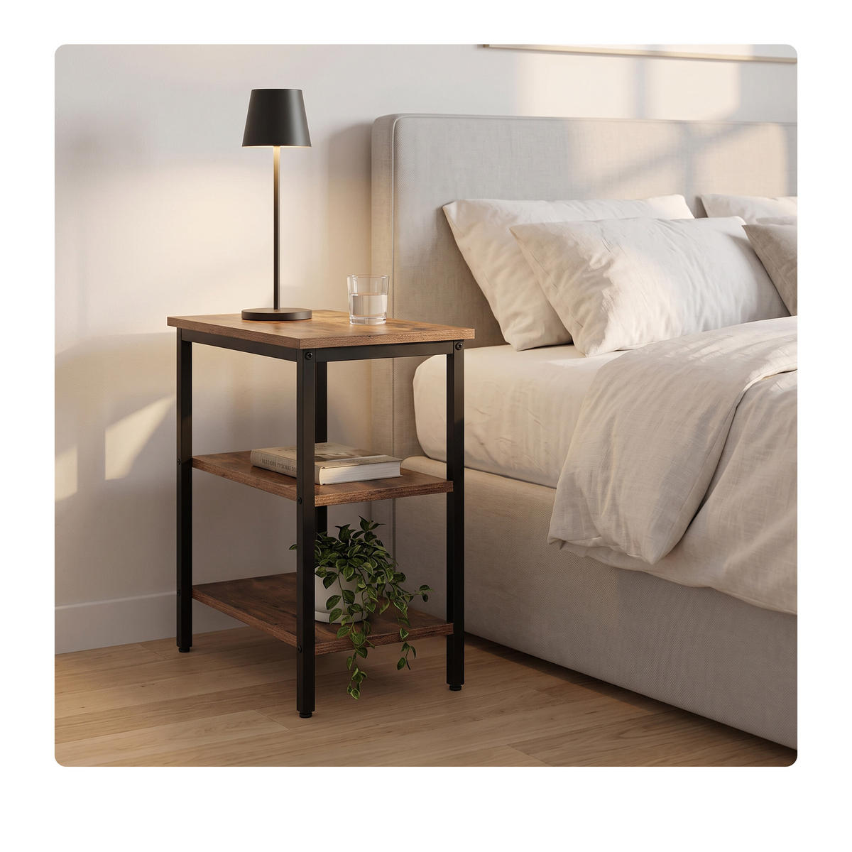 BEISTELLTISCH Vintagebraun 3 Ebenen MDF Metall - Multicolor, Holzwerkstoff/Metall (30/60/61cm) - Relaxdays