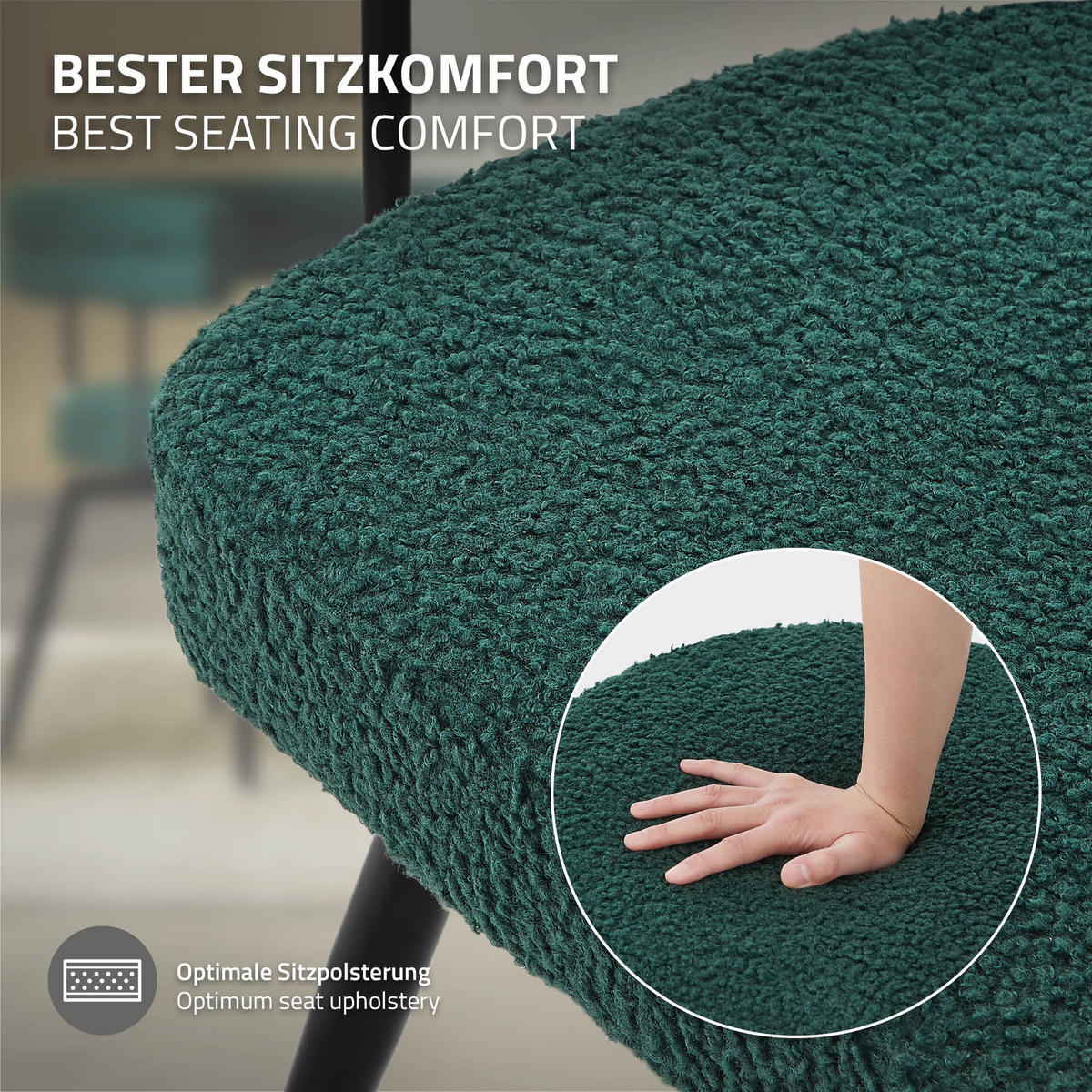 JÍDELNÍ ŽIDLE otočné, sada 6 ks, tmavě zelená, látka Teddy - černá/tmavě zelená, kov/textil (63/75/55cm) - ML-DESIGN