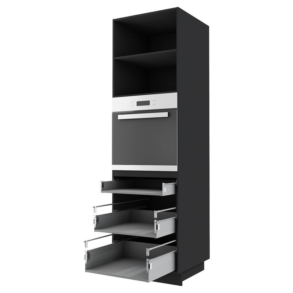 Thumbnail - Feldmann-Wohnen Backofen-Hochschrank, Mintgrün, Schwarz, Metall, 2 Fächer, 3 Schubladen, Rechteckig, 60x207x59 cm, Küche...