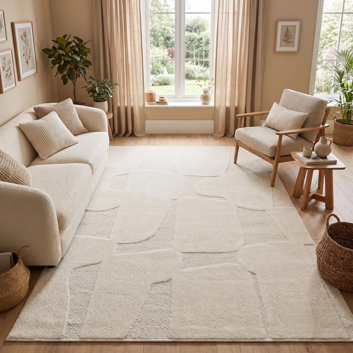 KURZFLORTEPPICH RELIEVO creme abstrakt 3D-Struktur 140/200 cm - Creme, Textil (140/200cm) - Tapiso