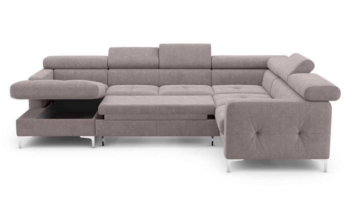 WOHNLANDSCHAFT mit Schlaffunktion und Bettkasten - Chromfarben/Silberfarben, Holz/Textil (240/74/304cm) - Cotta