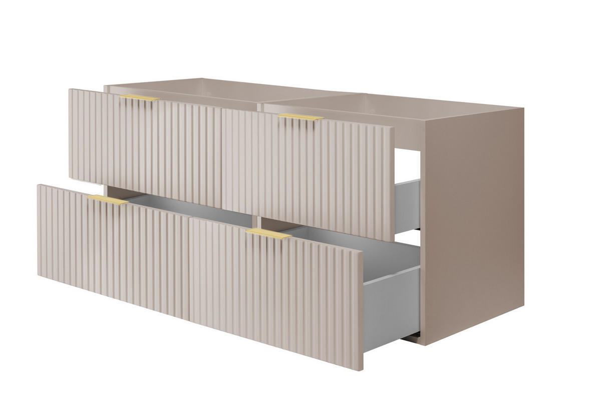 WASCHBECKUNTERSCHRANK, Kaschmir, 120 (2 x 60) x 57 x 46 cm, Griff Gold, ohne Arbeitsplatte - Beige/Goldfarben, Holzwerkstoff (120/57/46cm) - 3XE LIVING
