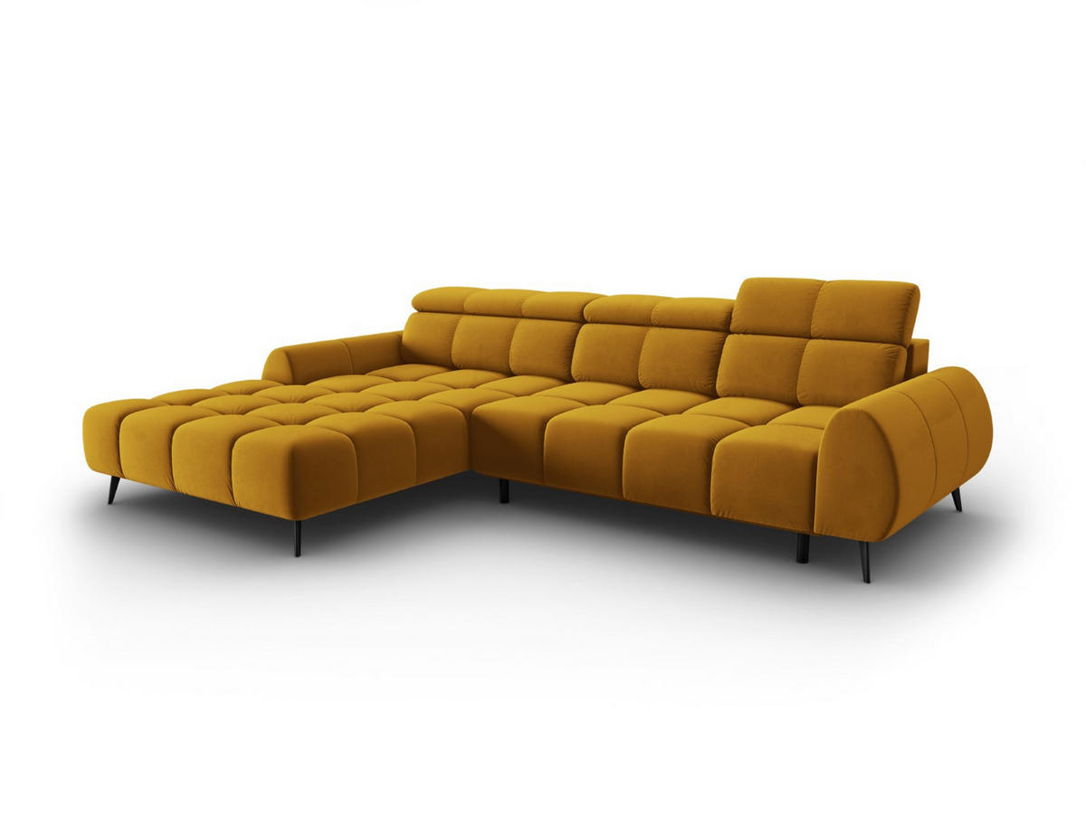 ELEKTRISCHES-ECKSOFA links Alyse aus Samt gelb 5 Sitzplätze - Gelb, Textil (188/295cm) - Micadoni