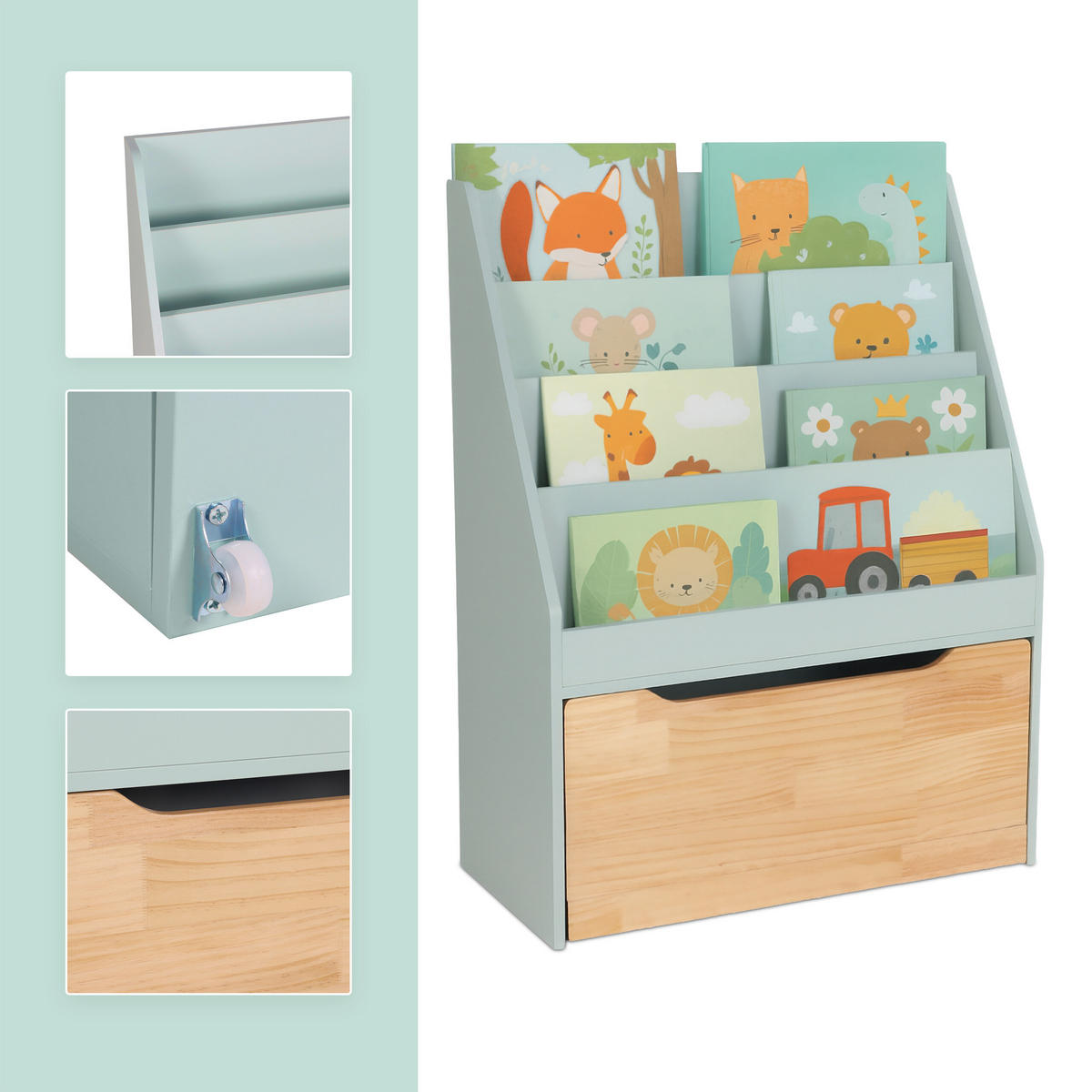 KINDERBÜCHERREGAL - Türkis, Holz/Holzwerkstoff (60/80/30cm) - Relaxdays