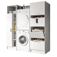 WASCHMASCHINENSCHRANK weiß Set 3-teilig 176 cm, Waschmaschinenumbau mit Stauraum - Silberfarben/Weiß, Glas/Holzwerkstoff (176/195/68cm) - Inn.Furn