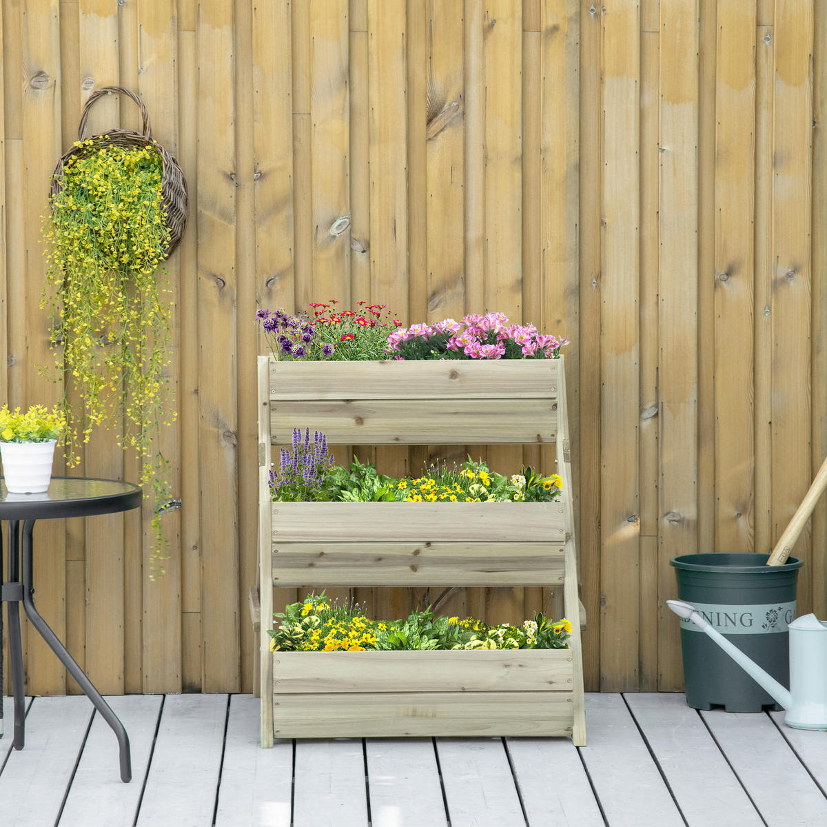 HOCHBEET 3-Stufig DE-12243 65/75/76 cm mit Drainage Grün - Grün, Holz (75/76/65cm) - ComfortXL