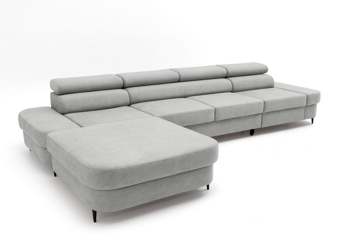 ECKSOFA JAZZ MAXI Links mit Schlaffunktion 125x195 Velours Grau - Schwarz/Grau, Holz/Textil (350/203cm) - Muffo