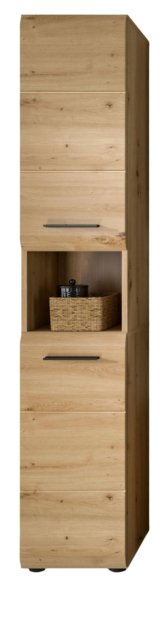 HOCHSCHRANK Eiche Artisan, Badschrank 30 x 185 cm, Türanschlag wechselbar, Cover - Schwarz/Eiche Artisan, Holzwerkstoff/Kunststoff (30/185/30cm) - Inn.Furn