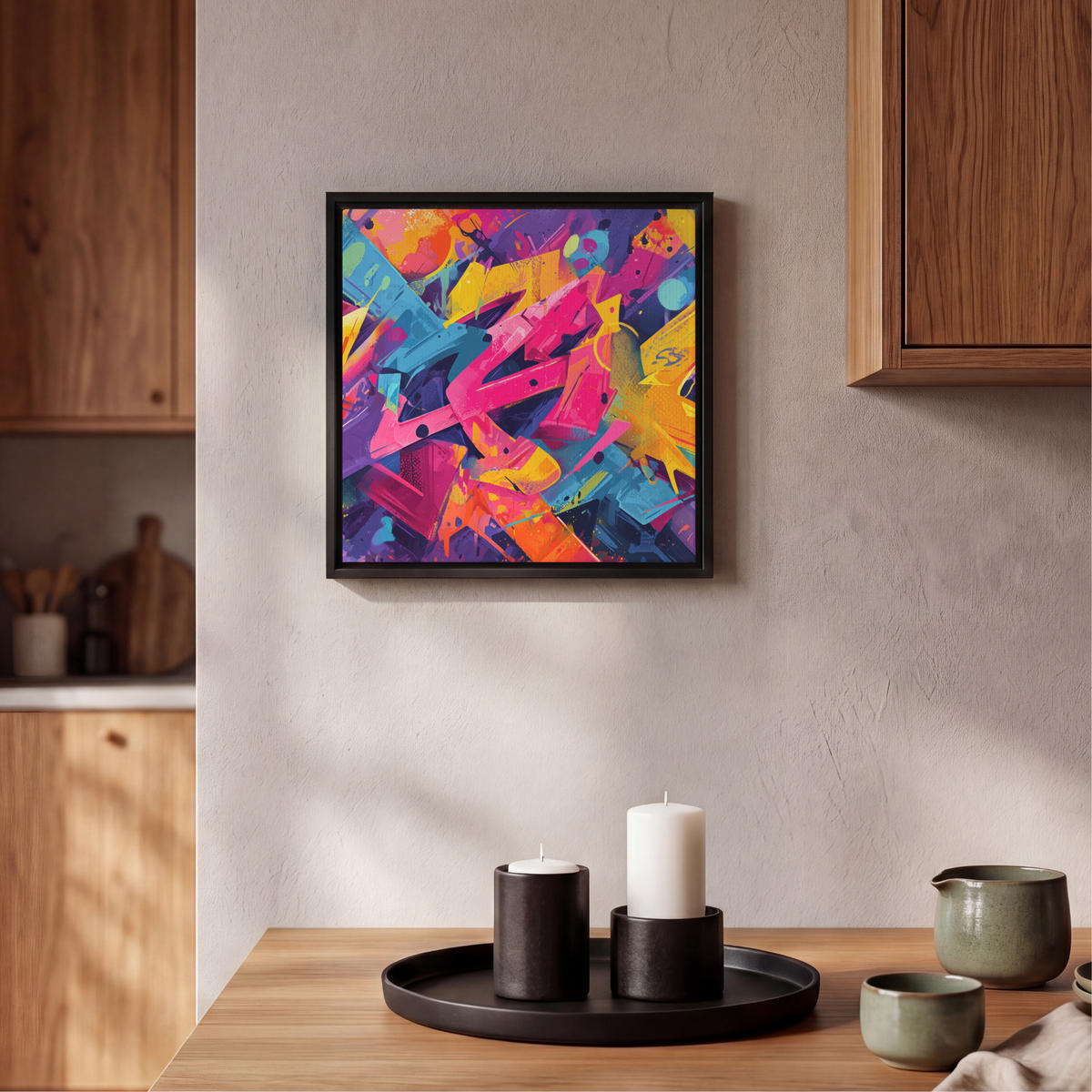 LEINWAND Bilder mit Rahmen - Abstrakt - Formen - Farbenfroh - 20x20 - Magenta, Textil (20/20cm) - MuchoWow