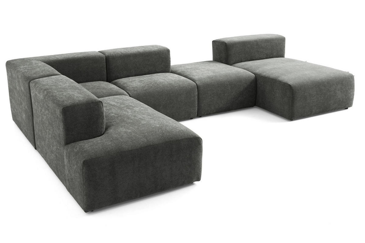 5-SITZER modulares Wohnlandschaft U XXL HEAVEN SET 6 Links, Breite 375 cm Webstoff Dunkelgrau - Dunkelgrau/Schwarz, Holz/Kunststoff (375/73/245cm) - Muffo