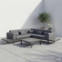 LOUNGESET - 4-teilig - Aluminium / Webstoff - Grau - Grau, Glas/Textil - home24