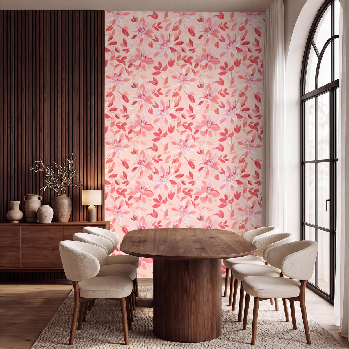 TAPETE - Botanisch - Blumen - Rot - 160x280 cm - Koralle, Papier (160/280cm) - OnlyWow