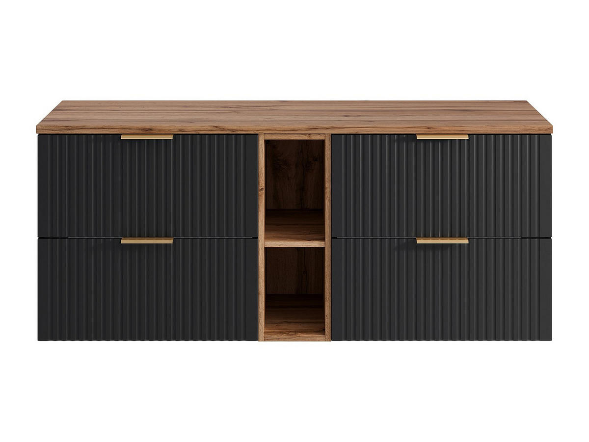 WASCHBECKENUNTERSCHRANK - 140cm x 46cm - MDF - schwarz - ZEVARA - Schwarz, Holz (140/57/46cm) - Vente-Unique