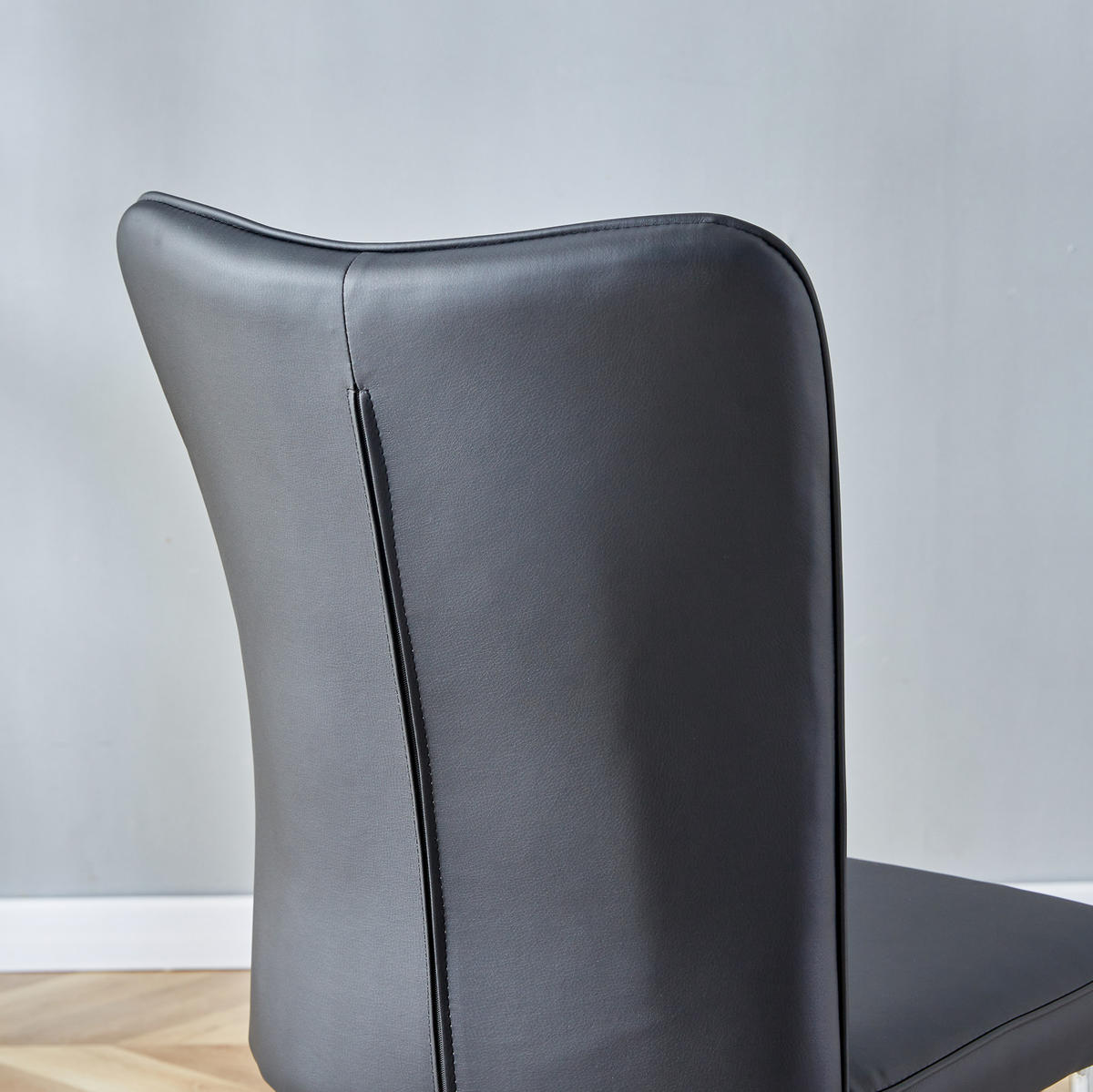 ESSZIMMERSTUHL 2er-Set PU-Leder Schwarz mit Metallbeinen Silber - Schwarz, Metall (44/89/45cm) - Meubliv