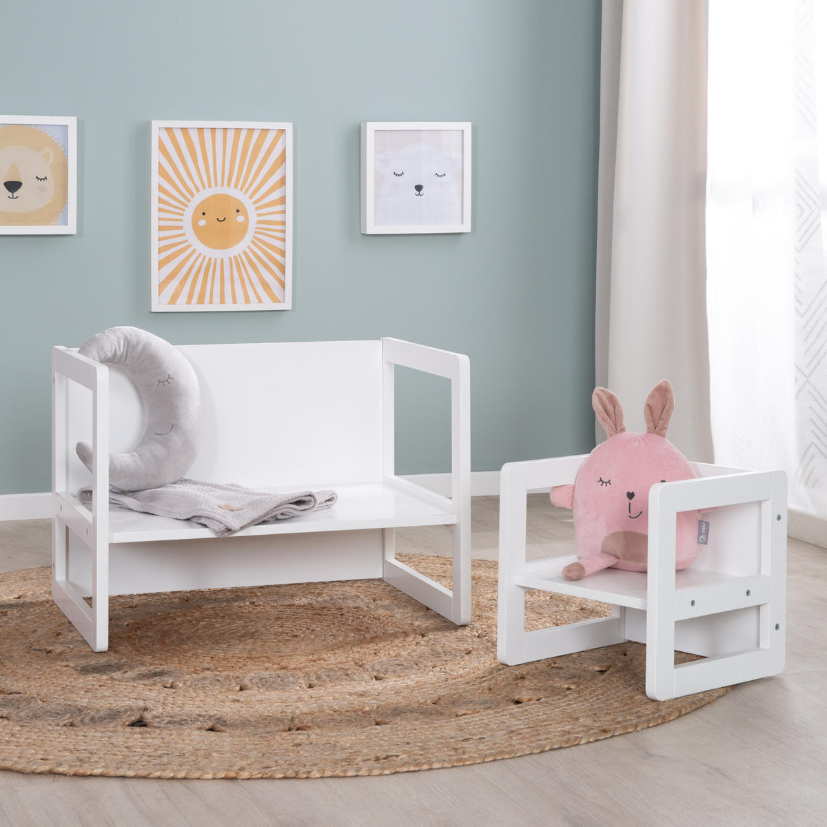 KINDERSITZGRUPPE 3in1 - Weiß, Holzwerkstoff (61/30/44cm) - Roba