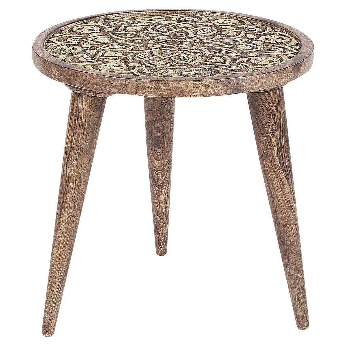 BEISTELLTISCH 2er-Set Mangoholz dunkelbraun/gold rund Ranja - Dunkelbraun/Goldfarben, Holz (37/37/37cm) - Beliani