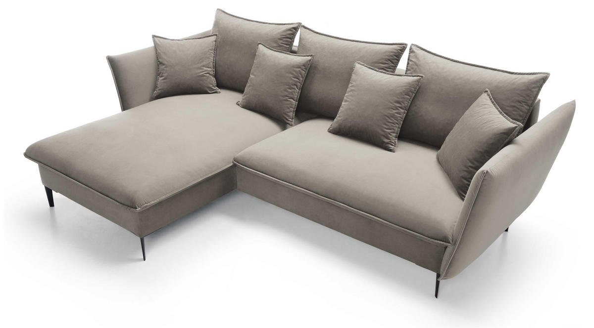 ECKSOFA Flavio mit Schlaffunktion, Bettkasten 260 cm, Links, Grau - Grau, Holz (258/167cm) - Emporius