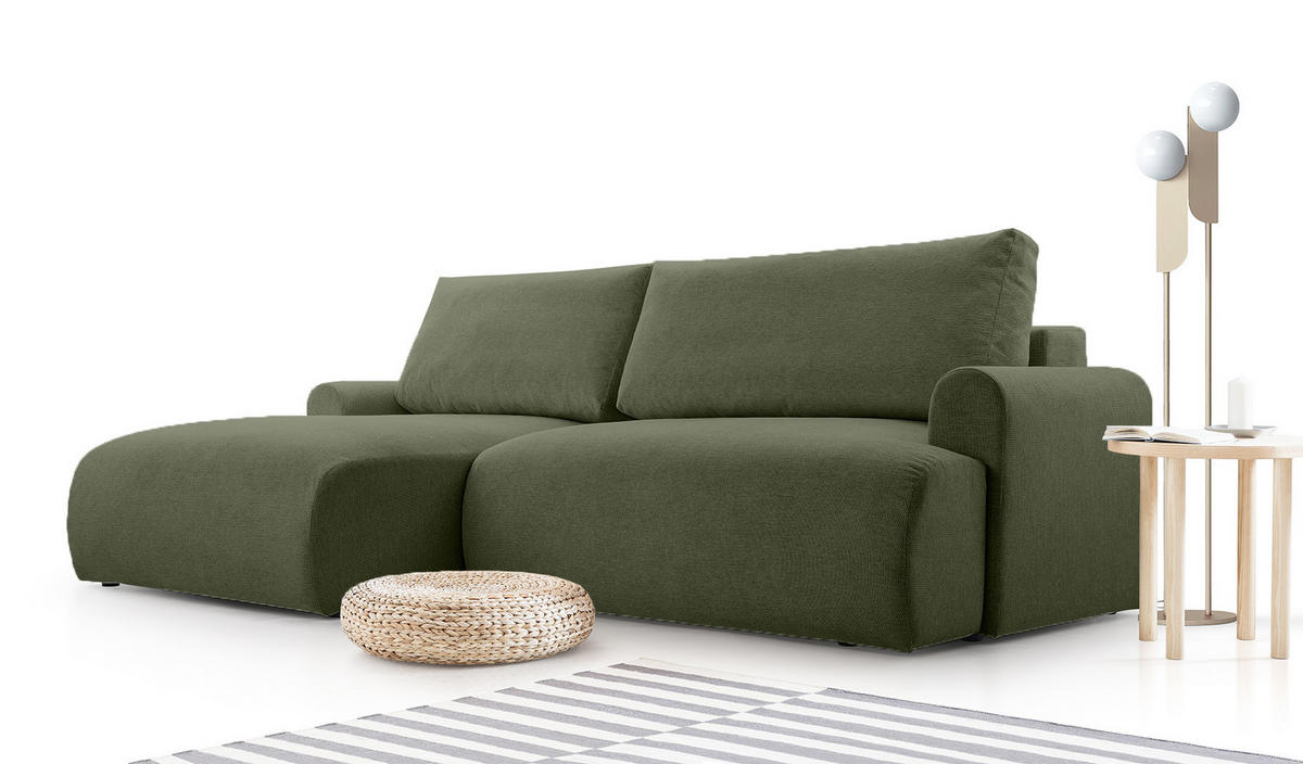 ECKSOFA mit Schlaffunktion Bordon, Dunkelgrün - Dunkelgrün, Textil (150/260cm) - Fedve