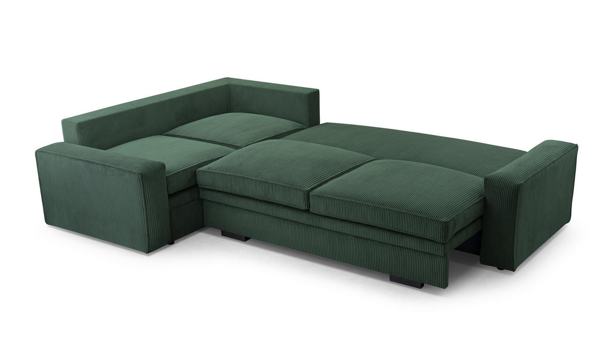 ECKSOFA L Form Treville Grün 296/196/94 cm – Links, mit Bettkasten und Schlaffunktion - Schwarz/Grün, Kunststoff/Textil (196/296cm) - AX Living