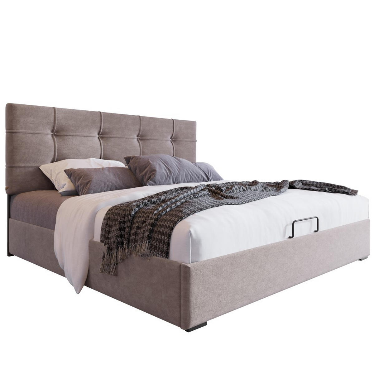 POLSTERBETT 140/200 cm in Hellgrau Samt - Hellgrau, Holz/Textil (140/200cm) - KOMHTOM