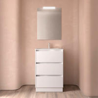 NOJA Komplett-Set 600 3 Schubladen WHITE SATIN + Waschtisch + Spiegel + Leuchte - Schwarz, Metall (45/8.1/59.8cm) - Salgar