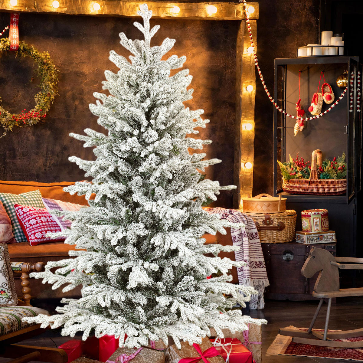 WEIHNACHTSBAUM DE-41555 Schnee, 150 cm, 1162 Zweige - Weiß/Grün, Kunststoff (150cm) - ComfortXL