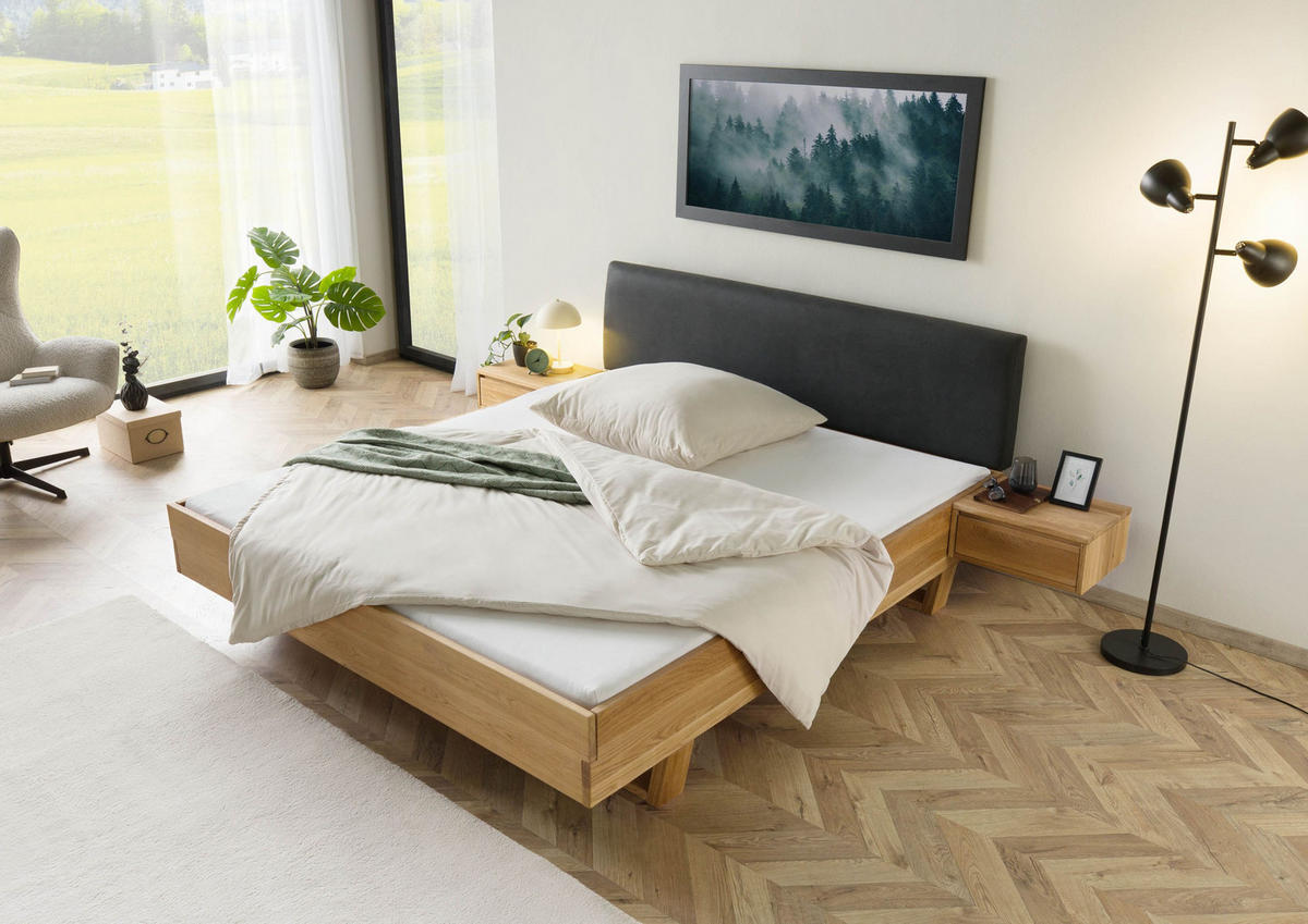 BETT mit Nachttisch Massivholz Fichte 160 x 200 x 86 natur FICHTELBERG #46 - Anthrazit/Naturfarben, Holz (160/200cm) - Massivmoebel24
