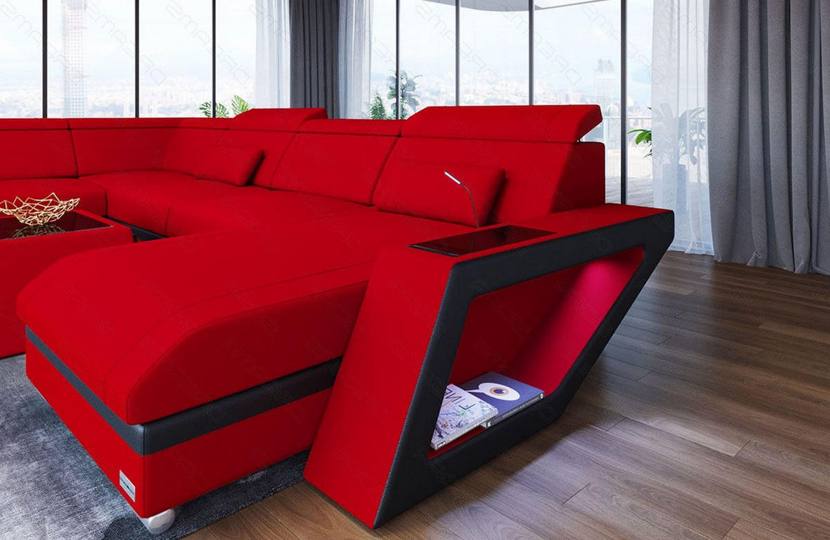 WOHNLANDSCHAFT Catania Rot Schwarz Mikrofaserstoff - Rot, Kunststoff (349/89/264cm)