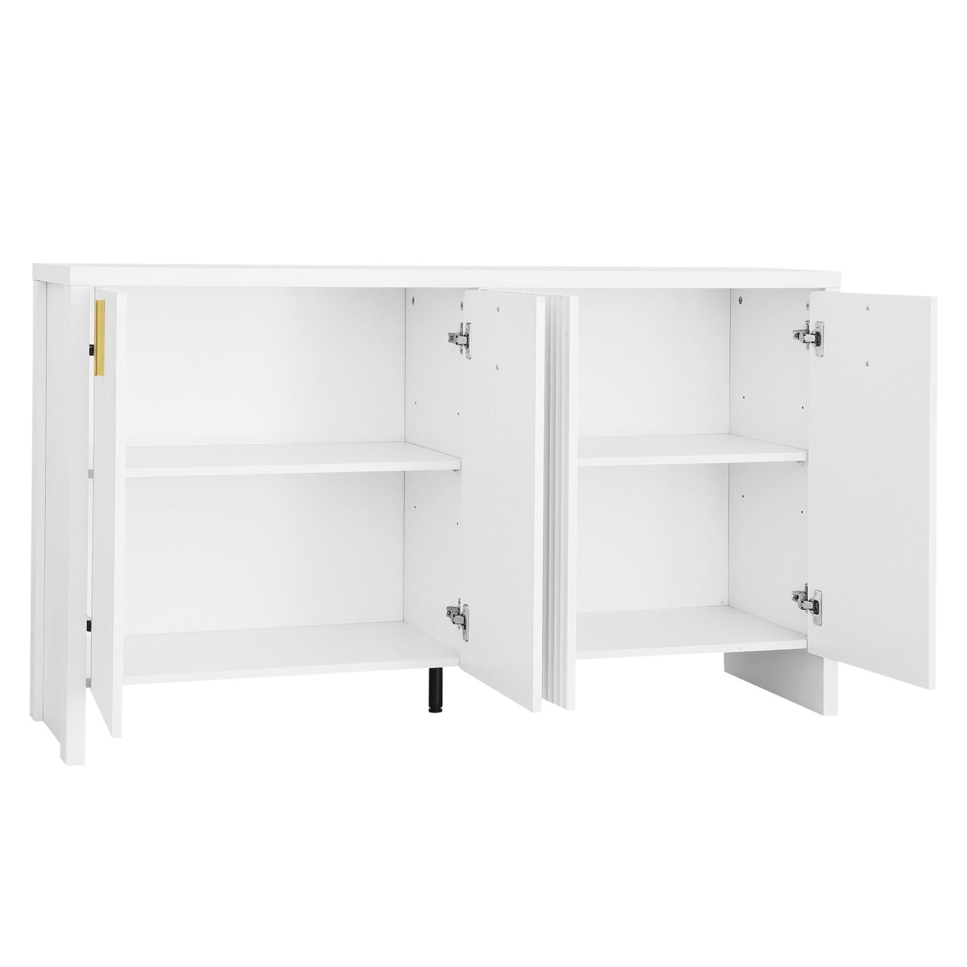 SIDEBOARD 140/38/80 cm in Weiß mit 4 Türen & goldfarbenen Griffen - Weiß, Holzwerkstoff (140/80/38cm) - BEAOK
