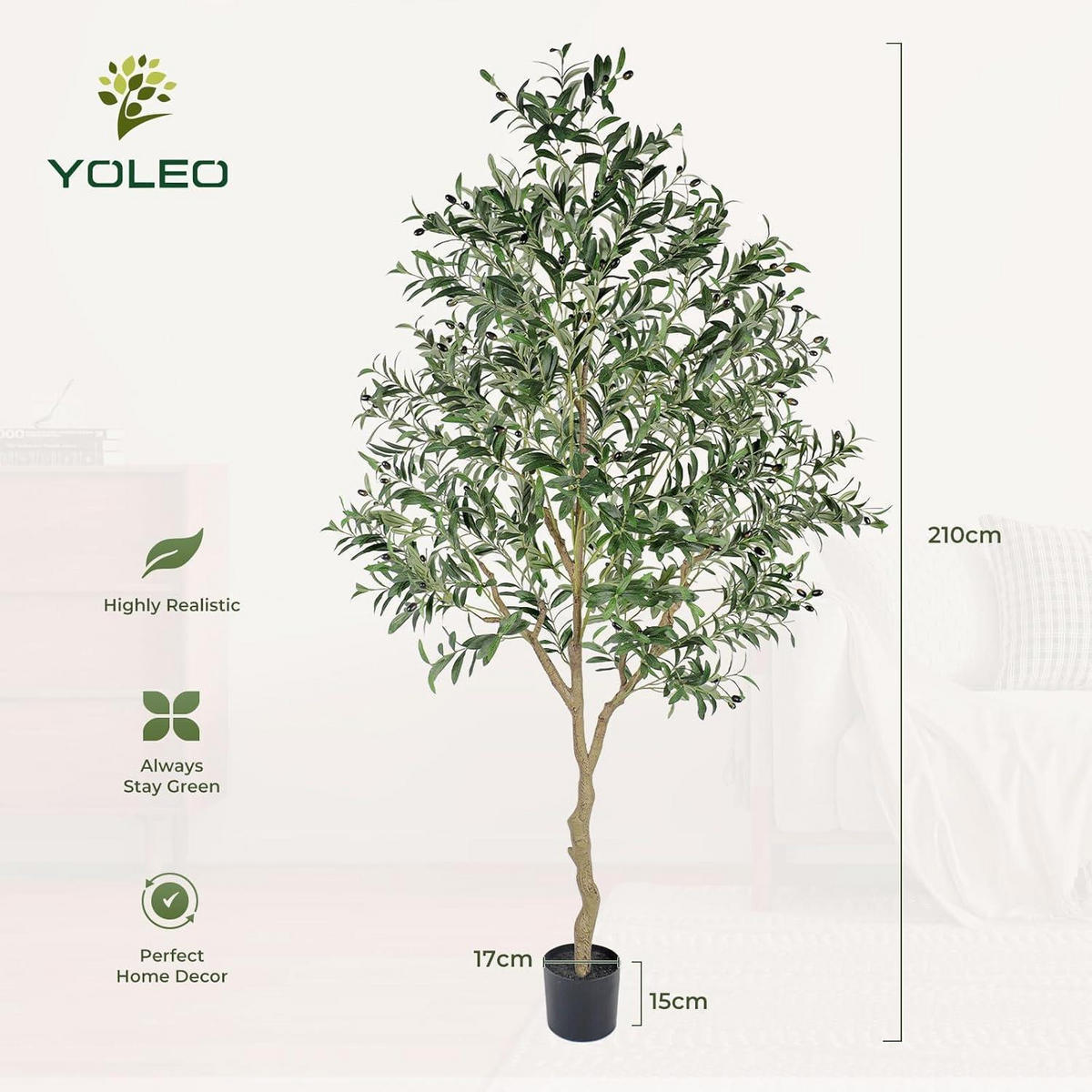 KUNSTBAUM Olivenbaum 210 cm - Olivgrün, Kunststoff (210cm)