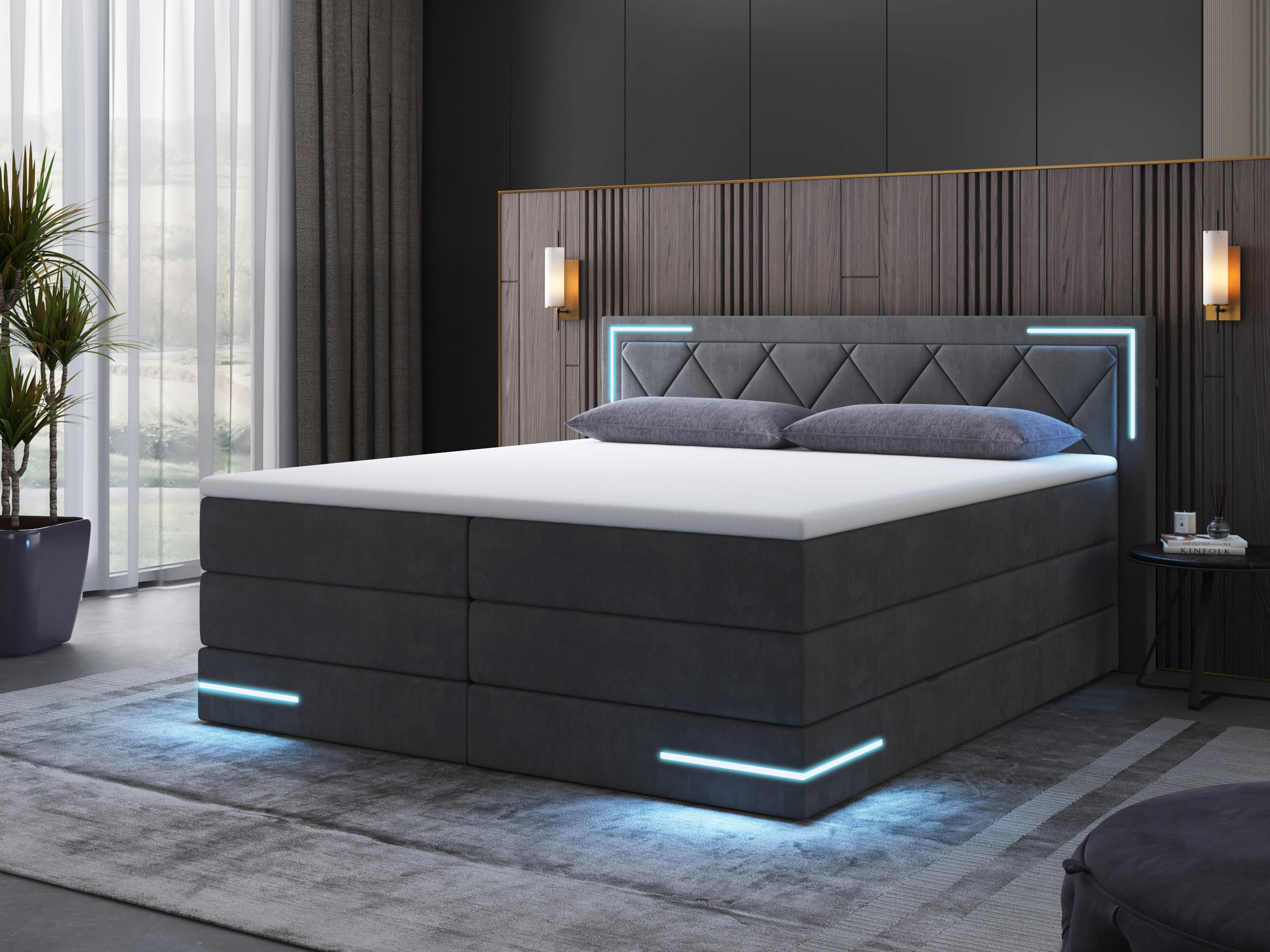 BOXSPRINGBETT Arizona Anthrazit 180/200 cm H2/H3 Samt - Anthrazit, Textil (180/200cm) - wonello